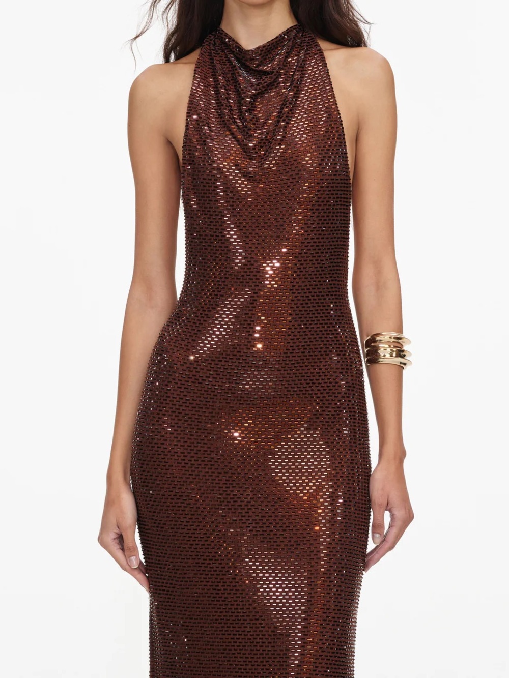 Self Portrait Brown Rhinestone Racer Back Maxi Dress - Picture 3 of 6